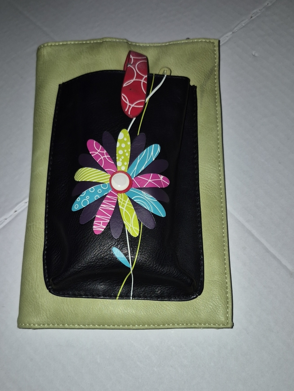 ADSA Women’s Black and Light Green Floral Accent Crossbody Bag Vegan